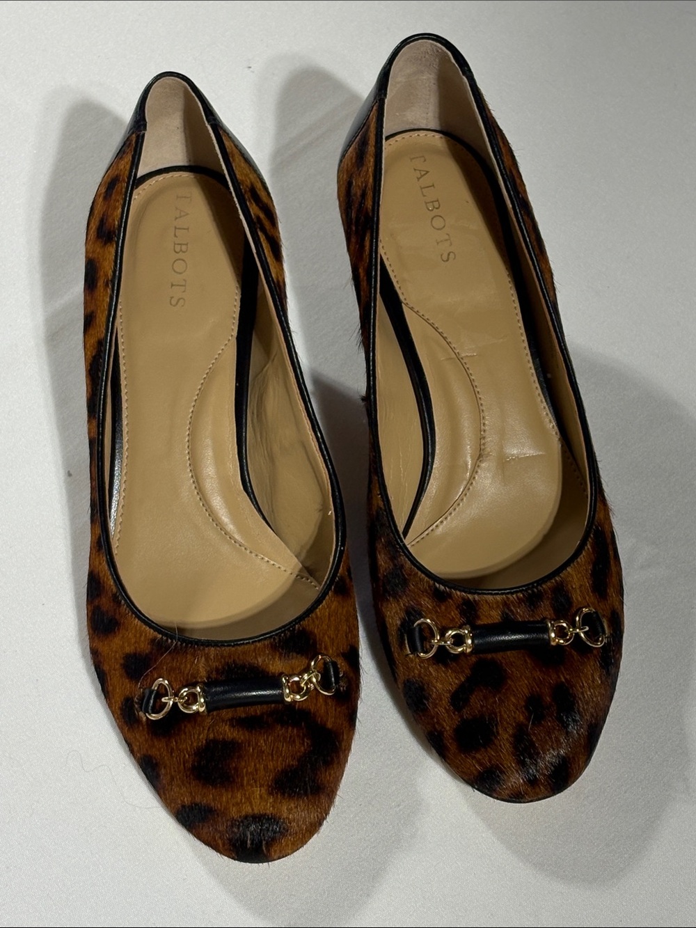 Talbots Calf Hair Leopard-Print Block Heel Pumps with Gold Accent NNT 9.5 - Picture 5 of 16